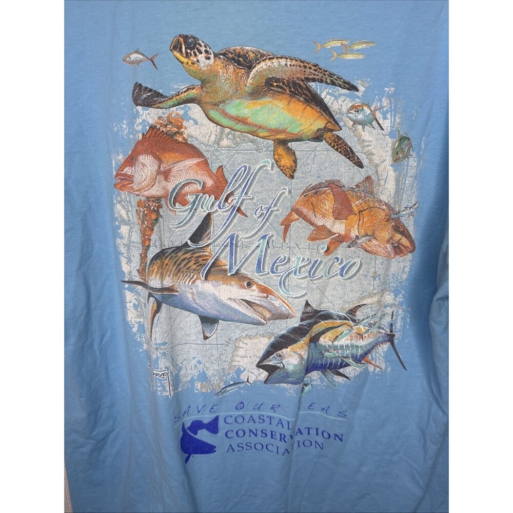 Guy Harvey Shirt Mens Large Blue Pocket Graphic Tee Gulf Of Mexico Sea Turtles F - Picture 4 of 5